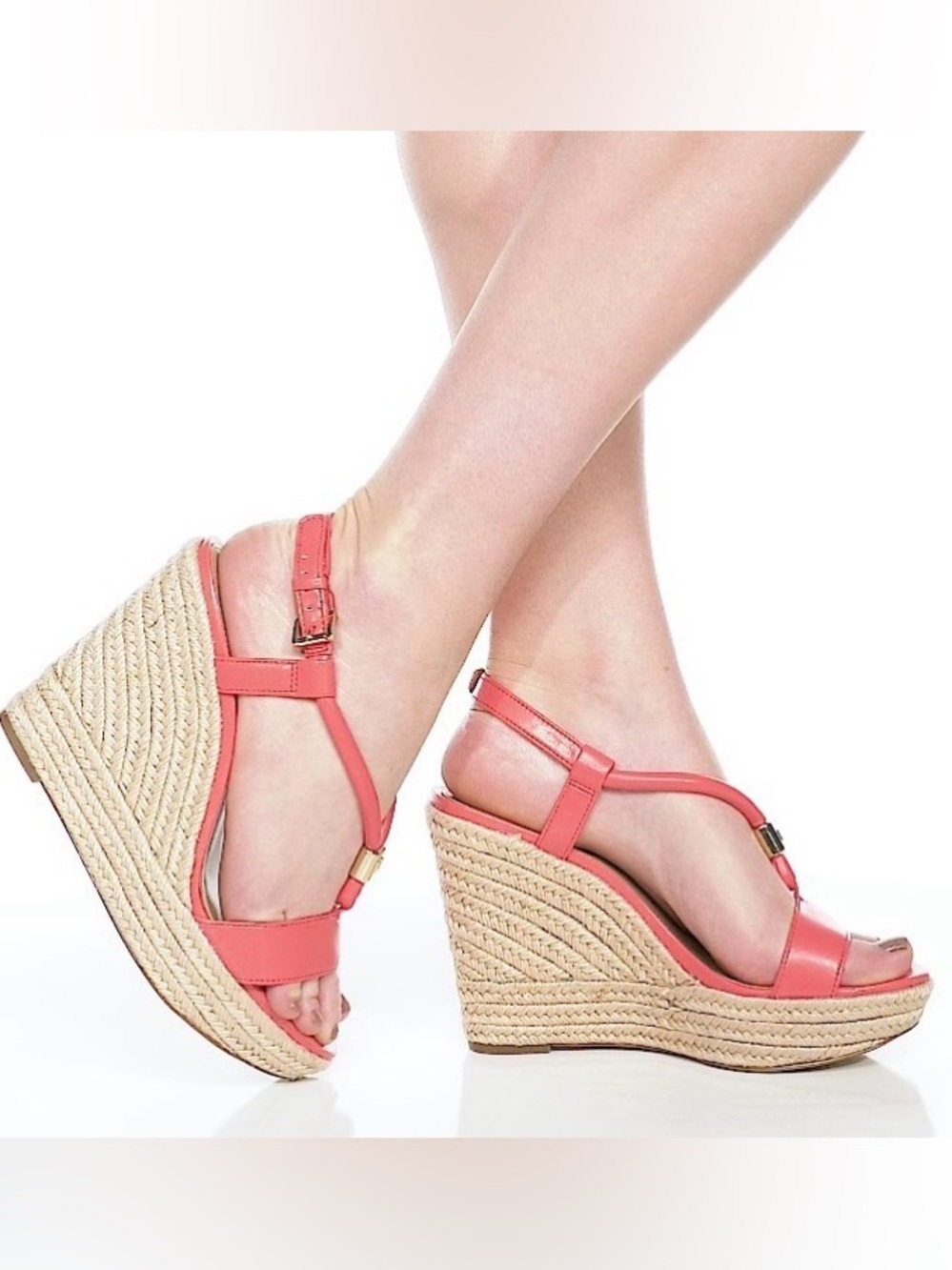 Michael Kors Annie Espadrille Wedge Sandals Coral